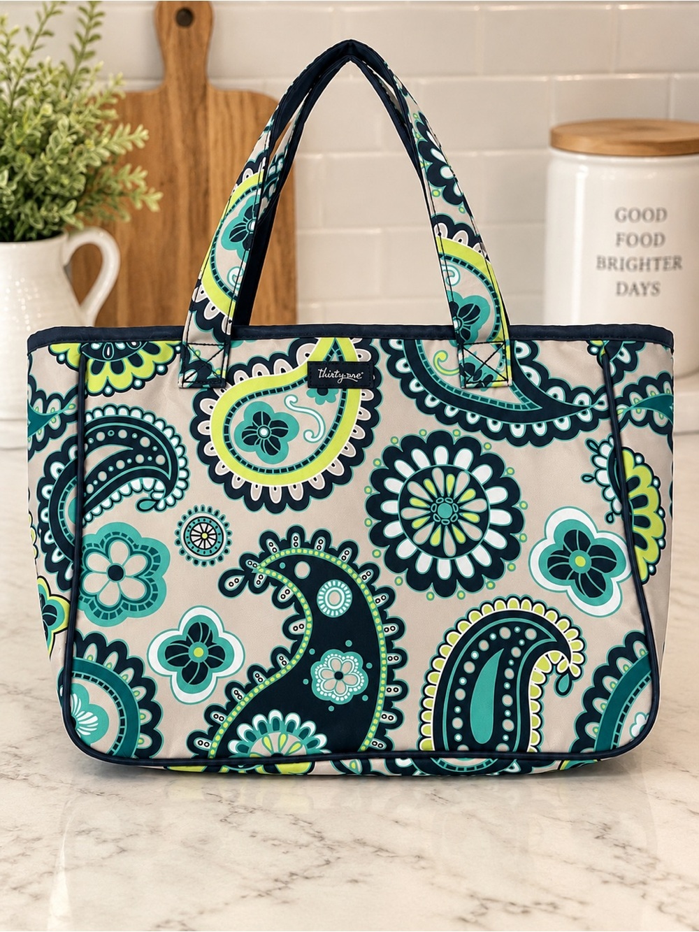 EUC Thirty-One Paisley Pop Lunch Tote Bag Retired Teal Navy Lime